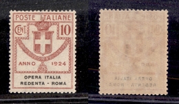 10717 REGNO - PARASTATALI - 1924 - 10 Cent Opera Italia Redenta - Roma (47) Nuovo Con Gomma - Invisibile Traccia Di Ling - Autres & Non Classés