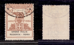 10718 REGNO - PARASTATALI - 1924 - 30 Cent Opera Italia Redenta - Roma (48) Usato - Annullo Originale (525) - Autres & Non Classés