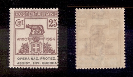 10721 REGNO - PARASTATALI - 1924 - 25 Cent Opera Naz. Protez. Assist. Inv. Guerra (52) - Nuovo Con Gomma (50) - Sonstige & Ohne Zuordnung