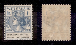 10724 REGNO - PARASTATALI - 1924 - 1 Lira Opera Naz. Protez. Assist. Inv. Guerra (55) - Nuovo Con Gomma (110) - Sonstige & Ohne Zuordnung