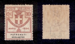 10725 REGNO - PARASTATALI - 1924 - 10 Cent Patronati Scolastici (59) - Gomma Integra (50) - Autres & Non Classés