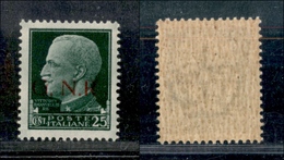 10774 REPUBBLICA SOCIALE - 1943 - GNR Brescia - 25 Cent (474/Il) - R Accostato - Gomma Integra (150) - Autres & Non Classés