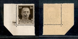 10777 REPUBBLICA SOCIALE - 1943 - GNR Brescia - 30 Cent (475/I) -angolo Di Foglio Con Numero Di Tavola -  Gomma Integra - Sonstige & Ohne Zuordnung