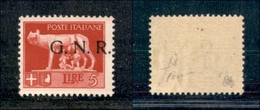 10795 REPUBBLICA SOCIALE - 1943 - GNR Brescia - 5 Lire (485/Ihcc) - Soprastampa A Destra - Gomma Integra (1.800) - Sonstige & Ohne Zuordnung