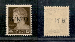 10802 REPUBBLICA SOCIALE - 1944 - GNR Verona - 10 Cent Bruno (471a) Soprastampa Capovolta + Decalco Delle Lettere N.R. - - Sonstige & Ohne Zuordnung