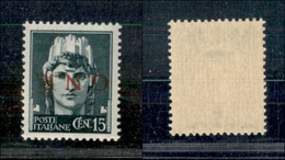 10803 REPUBBLICA SOCIALE - 1944 - GNR Verona - 15 Cent Verde Grigio (472a) Soprastampa Capovolta - Gomma Integra (120) - Other & Unclassified