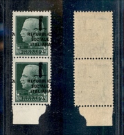 10824 REPUBBLICA SOCIALE - 1944 - Fascetti - 25 Cent (491pn) - Coppia Verticale Con Soprastampa Spostata (A A Sinistra)  - Autres & Non Classés