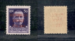 10832 REPUBBLICA SOCIALE - 1944 - Firenze - 50 Cent (493/I) - Soprastampa Carminio/lilla - Gomma Integra (200) - Autres & Non Classés