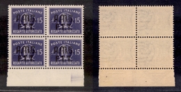 10875 TRIESTE A - AMG FTT - 1949 - Quartina Del 15 Lire Violetto Recapito Autorizzato (3) - Gomma Integra Bordo Di Fogli - Autres & Non Classés