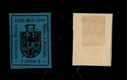 10952 OCCUPAZIONI - MERANO - 1918 - 5 Heller Azzurro Scuro (7) - Senza Gomma - Splendido (250) - Sonstige & Ohne Zuordnung