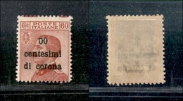 10966 OCCUPAZIONI - TRENTO E TRIESTE - 1919 - 60 Centesimi Di Corona Su 60 Cent Michetti (10l) Errore "00" Centesimi - N - Sonstige & Ohne Zuordnung