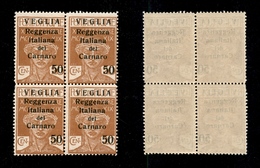 11028 OCCUPAZIONI - VEGLIA - 1920 - Quartina Del 50 Cent Su 20 Cent Ocra (9) - Gomma Integra (1.200) - Autres & Non Classés