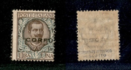 11037 OCCUPAZIONI - CORFU' - 1923 - 1 Lira (8) - Soprastampa Spostata Al Centro E A Destra - Gomma Integra - Non Catalog - Autres & Non Classés