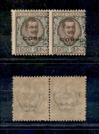 11043 OCCUPAZIONI - CORFU' - 1923 - 1 Lira (8) - Coppia Orizzontale Con Soprastampe Oblique - Varietà  Non Catalogata -  - Autres & Non Classés