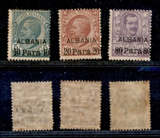 11202 UFFICI POSTALI ESTERO - ALBANIA - 1907 - Soprastampati (7/9) - Serie Completa Di 3 Valori - Nuovi Con Gomma (150) - Sonstige & Ohne Zuordnung