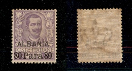 11207 UFFICI POSTALI ESTERO - ALBANIA - 1907 - 80 Parà Su 50 Cent Floreale (9) - Ben Centrato - Nuovo Con Gomma - Altri & Non Classificati