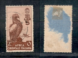 11254 COLONIE - A.O.I. - 1938 - 5 Lire Soggetti Vari Posta Aerea (A9) - Usato (80) - Other & Unclassified