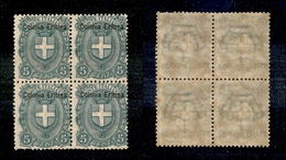 11305 COLONIE - ERITREA - 1895/1899 - Quartina Del 5 Cent Soprastampato (14) - Gomma Integra (55) - Autres & Non Classés