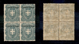 11305 COLONIE - ERITREA - 1895/1899 - Quartina Del 5 Cent Soprastampato (14) - Gomma Integra (55) - Other & Unclassified