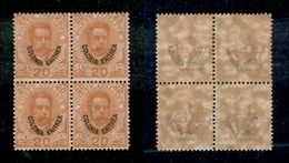 11308 COLONIE - ERITREA - 1895/1899 - Quartina Del 20 Cent Soprastampato (16) - Gomma Integra (55+) - Autres & Non Classés