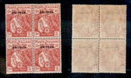 11316 COLONIE - ERITREA - 1916 - Quartina Del 10 + 5 Cent Croce Rossa Soprastampato (41) - Gomma Integra (80+) - Other & Unclassified