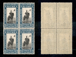 11349 COLONIE - ERITREA - 1930 - Quartina Del 2 Cent Soggetti Africani (155) - Gomma Integra (120) - Autres & Non Classés