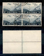 11361 COLONIE - ERITREA - 1936 - Quartina Del 2 Lire Soggetti Africani Posta Aerea (23) - Usata (12) - Autres & Non Classés