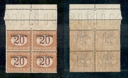 11368 COLONIE - ERITREA - 1903 - Quartina Del 20 Cent Segnatasse (3) - Bordo Di Foglio Con Interspazio - Gomma Integra ( - Autres & Non Classés