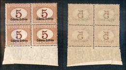 11373 COLONIE - ERITREA - 1920/1926 - Quartina Del 5 Cent Segnatasse (14) - Bordo Di Foglio - Gomma Integra (80+) - Autres & Non Classés