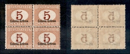 11374 COLONIE - ERITREA - 1920/1926 - Quartina Del 5 Cent Segnatasse (14) - Gomma Integra (80) - Autres & Non Classés