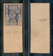 11402 COLONIE - LIBIA - 1924 - Prova Di Macchina - 2 Lire Violetto (43A) Bordo Di Foglio - Non Dentellato - Senza Gomma  - Autres & Non Classés