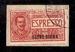 11493 COLONIE - OLTRE GIUBA - 1926 - 70 Cent Espresso Soprastampato (1) - Su Frammento (85) - Autres & Non Classés