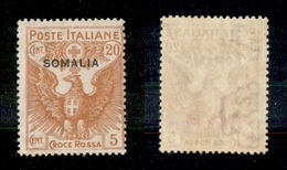 11543 COLONIE - SOMALIA - 1916 - 20 Cent + 5 Cent Croce Rossa (22) - Gomma Integra (87,5) - Autres & Non Classés