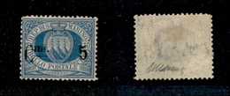 11689 SAN MARINO - 1892 - 5 Cent Su 10 Cent Azzurro (8) - Discretamente Centrato - Nuovo Con Gomma (120) - Autres & Non Classés