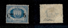 11689 SAN MARINO - 1892 - 5 Cent Su 10 Cent Azzurro (8) - Discretamente Centrato - Nuovo Con Gomma (120) - Other & Unclassified