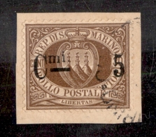 11699 SAN MARINO - 1892 - 5 Cent Su 30 Cent Stemma (9) - Su Frammento (175+) - Autres & Non Classés