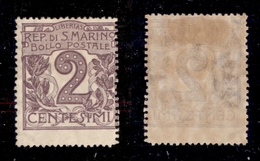 11727 SAN MARINO - 1903 - 2 Cent Cifra (34) - Nuovo Con Gomma (35) - Andere & Zonder Classificatie