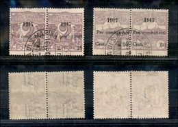 11740 SAN MARINO - 1917 - Soprastampati "Pro Combattenti" (51/52) - Serie Completa Di 2 Valori - Coppie Orizzontali - Us - Autres & Non Classés