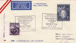 ÖSTERREICH 1959, 1.Düsenflugpost SAS Wien Naher Osten, 1 ÖS + 30 Gro Zusatzfr. Auf LP-Brief Mit Sonderstempel - Errores & Curiosidades