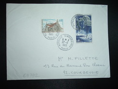 LETTRE TP EGLISE DE BROU 0,45 + PARACHUTISTES SAS 0,45 OBL.27-8-1969 PARIS BUREAUX TEMPORAIRES - Tarifas Postales