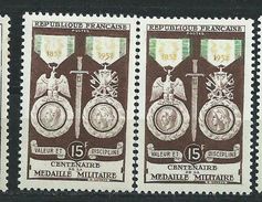 [18] Variété : N° 927 Médaille Militaire Vert-olive Pâle Au Lieu De Vert  + Normal ** - Unused Stamps