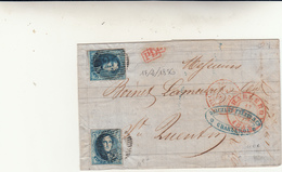 Charleroi To Saint Quentin. Cover 1856 - 1849-1865 Médaillons (Autres)