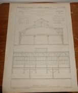 Plan De La Charpente Des écuries De La Compagnie Impériale Des Voitures De Paris. 1857. - Obras Públicas