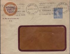 Lettre Flamme Krag Paris-21 14 III 29 " -Utilisez La Poste--Aérienne--se Renseigner Dans--les Bureaux De Poste" - 1927-1959 Storia Postale