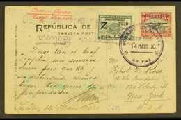 1935 GRAF ZEPPELIN FLIGHT. (14 May) Picture Postcard Addressed To New York, Bearing 1930 15c Air Overprint (Scott C14, S - Bolivien