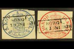 1856-9 5k Blue & 10k Rose, Mi 1I, 2x, SG 1/2, Both Used With Boxed, June "Borga" Cancels, 5k Clear Margins But Thinned,  - Other & Unclassified