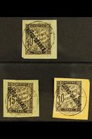 DIEGO-SUAREZ POSTAGE DUES 1892 10c, 15c And 30c Black (Yvert & Maury 8, 9 & 11), Each Tied On Small Piece By Fine Cds. ( - Other & Unclassified