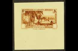GABON 1932-33 "Gabon Village" With Value Tablet Blank, IMPERF DIE PROOF In Brown On Gummed Paper, Very Fine Never Hinged - Other & Unclassified