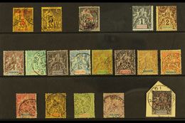INDO - CHINA 1889-99 USED 19TH CENTURY RANGE On  A Stock Card. Includes 1889 5 On 35c Surcharges In Red And Black, 1891  - Other & Unclassified