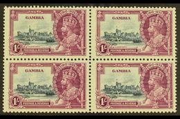 1935 1s Slate And Purple Jubilee Stamp With "LIGHTNING CONDUCTOR FLAW" As The Lower Left Stamp Of A Mint Block Of Four,  - Gambia (...-1964)